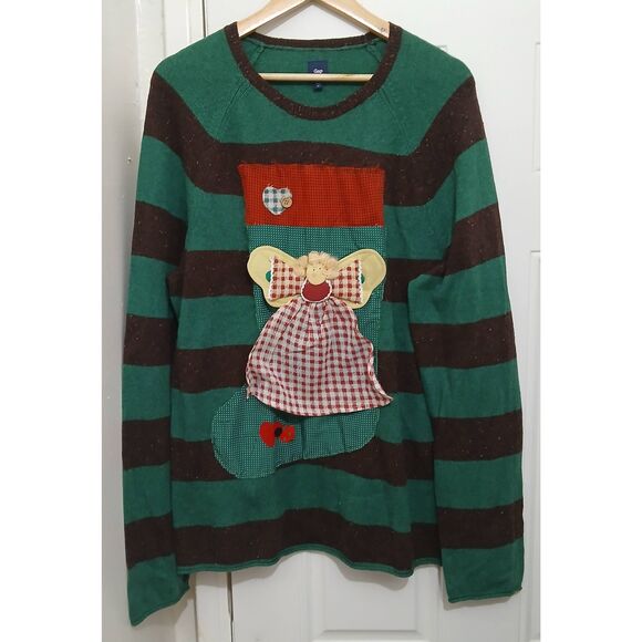 Vintage gap womens xl patch work ugly Christmas sweater green red - Picture 1 of 7